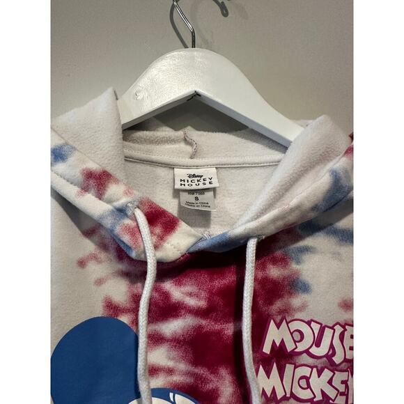 Disney Size Small Tie Dye Red Blue Mickey Mouse Cropped Hoodie Collector - Picture 5 of 11